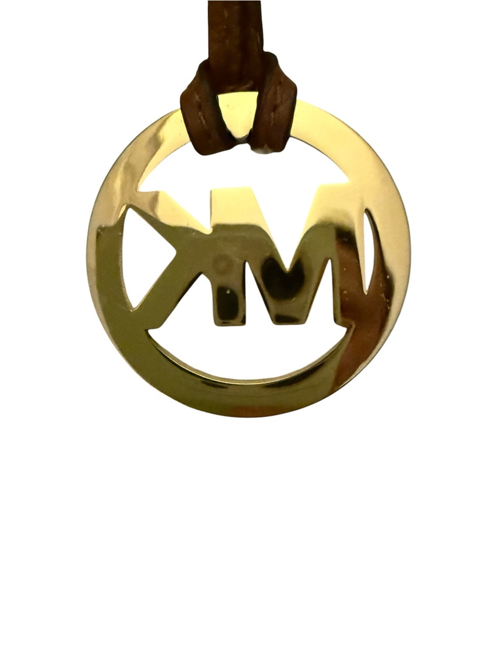 MICHAEL KORS women’s Gold-Tone MK Circle Logo Charm with Brown Strap bag charm - Picture 4 of 8